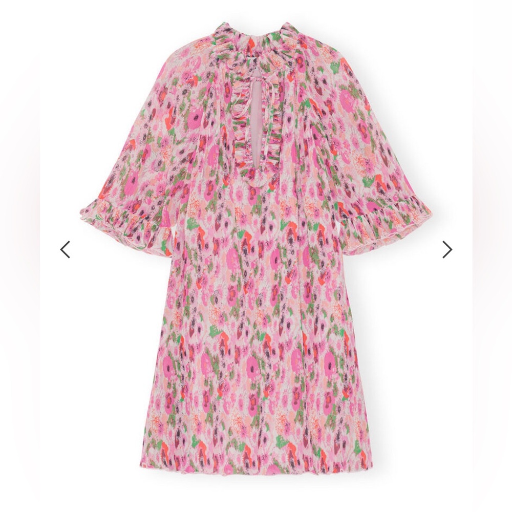 PLEATED GEORGETTE RUFFLE MINI DRESS